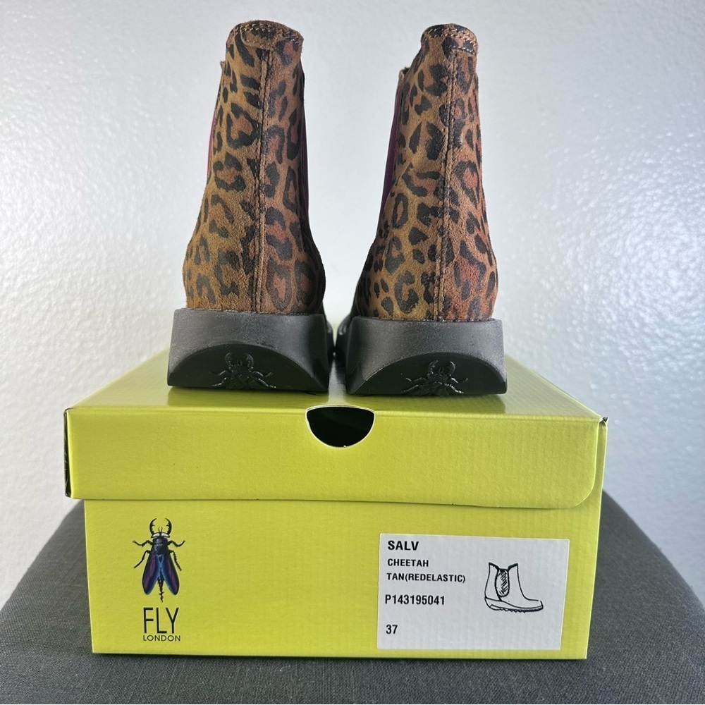 FLY London Women's Salv Cheetah Leather Chelsea Ankle Boots Size 6-6.5US / 37EU - Picture 4 of 6